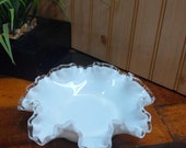 Vintage Fenton Silvercrest Milk Glass Ruffled candy dish
