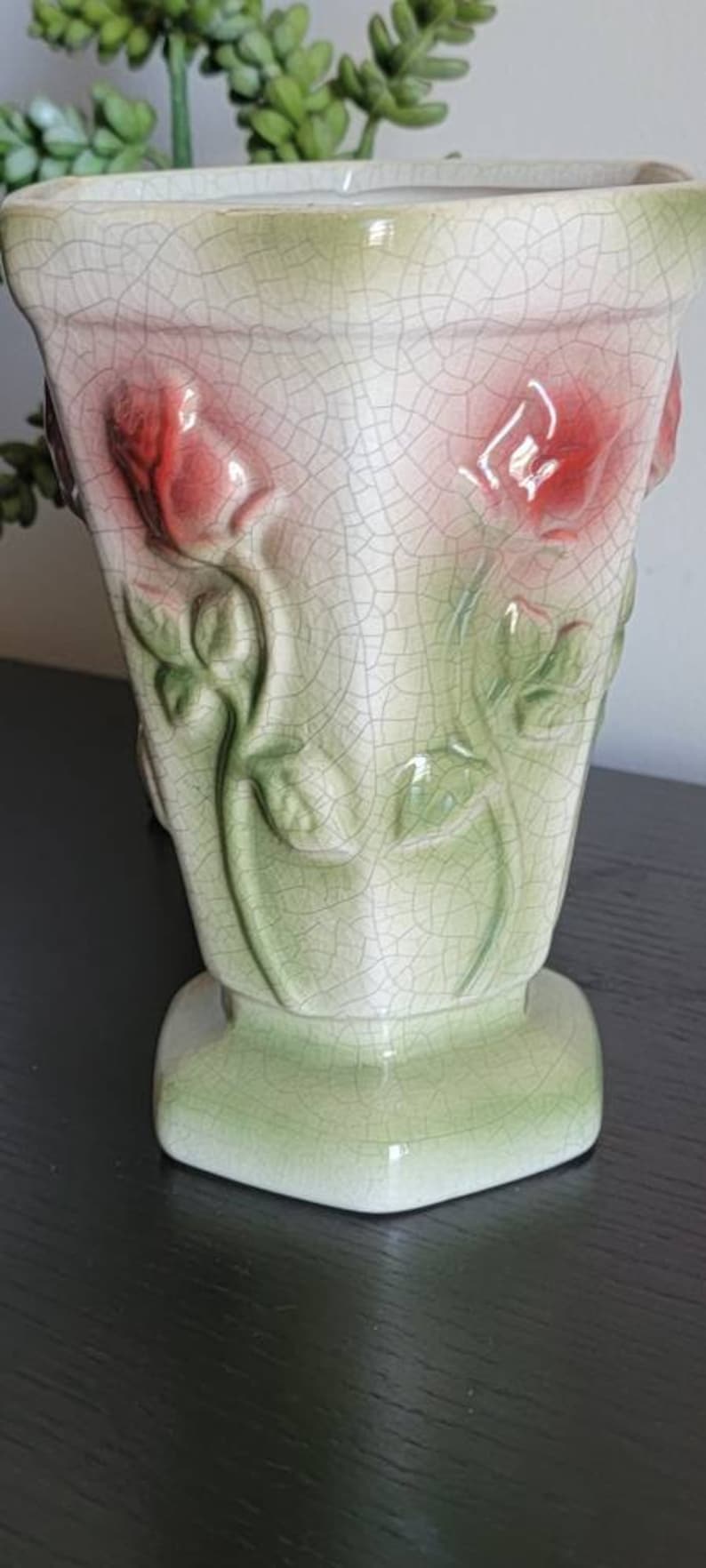 Beautiful MCM Bloom-rite Ceramic Pottery Crackle Vase With Embossed ...