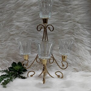 1980s Gold Tone Centerpiece/ Candelabra with 5 Glass Voltive Cups