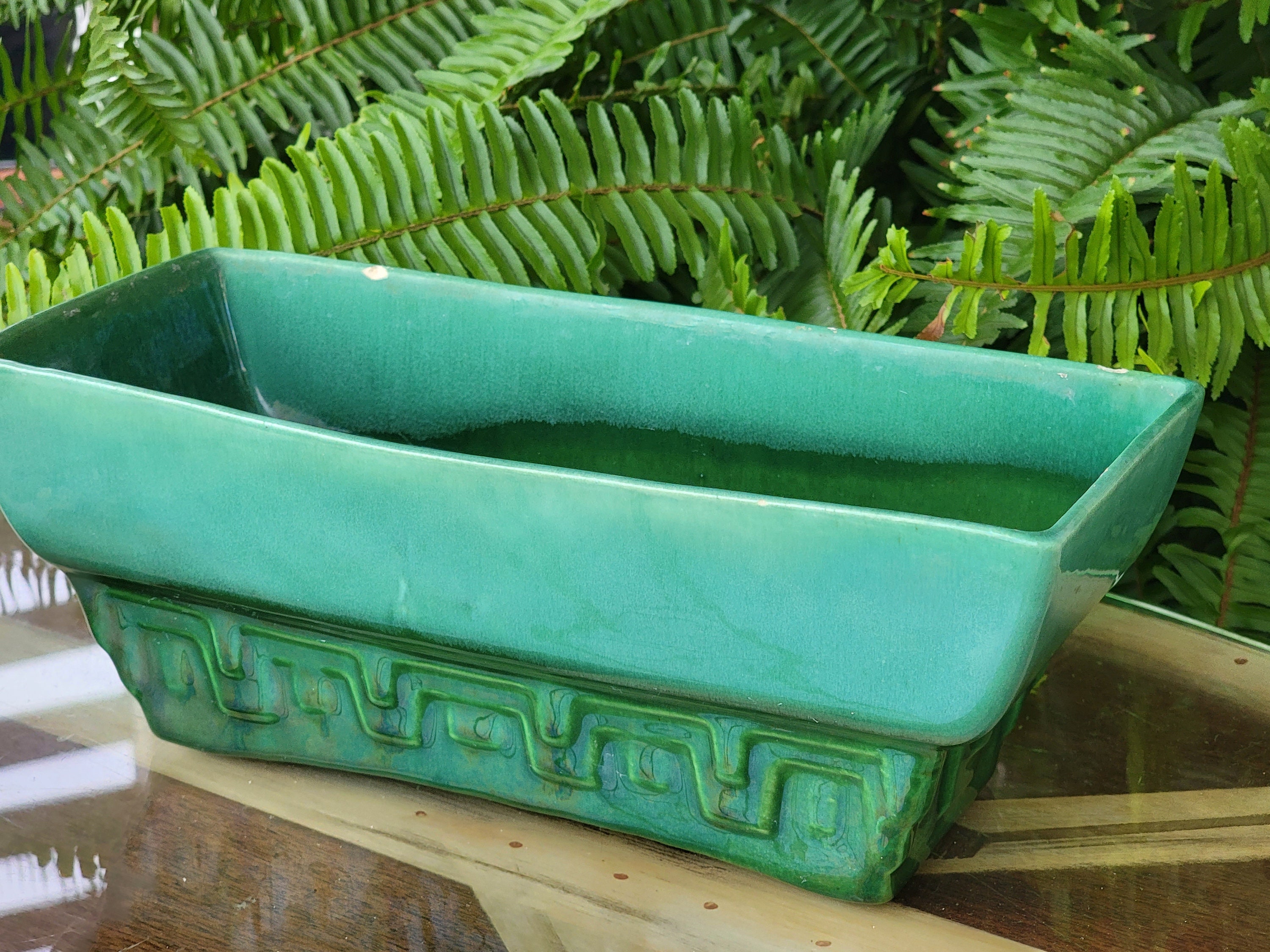 Mid-century Haeger Pottery 3774 USA Dark Green Drip Glazed