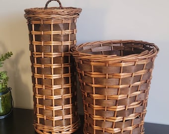 Super Cute Boho Woven Basket Bathroom Set, Lidded Toilet Tissue Holder & Wastebasket,  Unknown Maker
