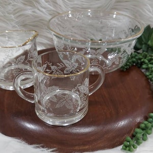 Set of 3 Bartlett Collins Raised Grapevine Pattern Creamer/ Open Sugar Bowl/ Serving Bowl