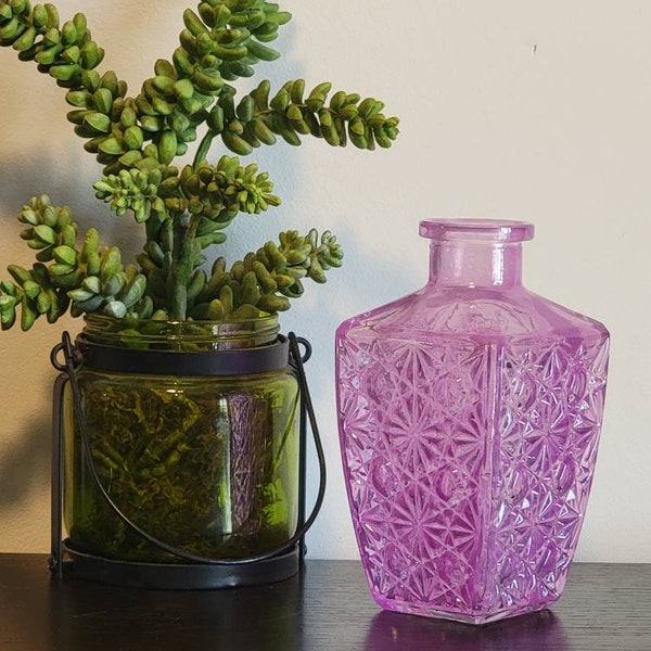 Super Cool Vintage Light Purple Pressed Glass 6" Bottle/Bud Vase,  Unknown Maker