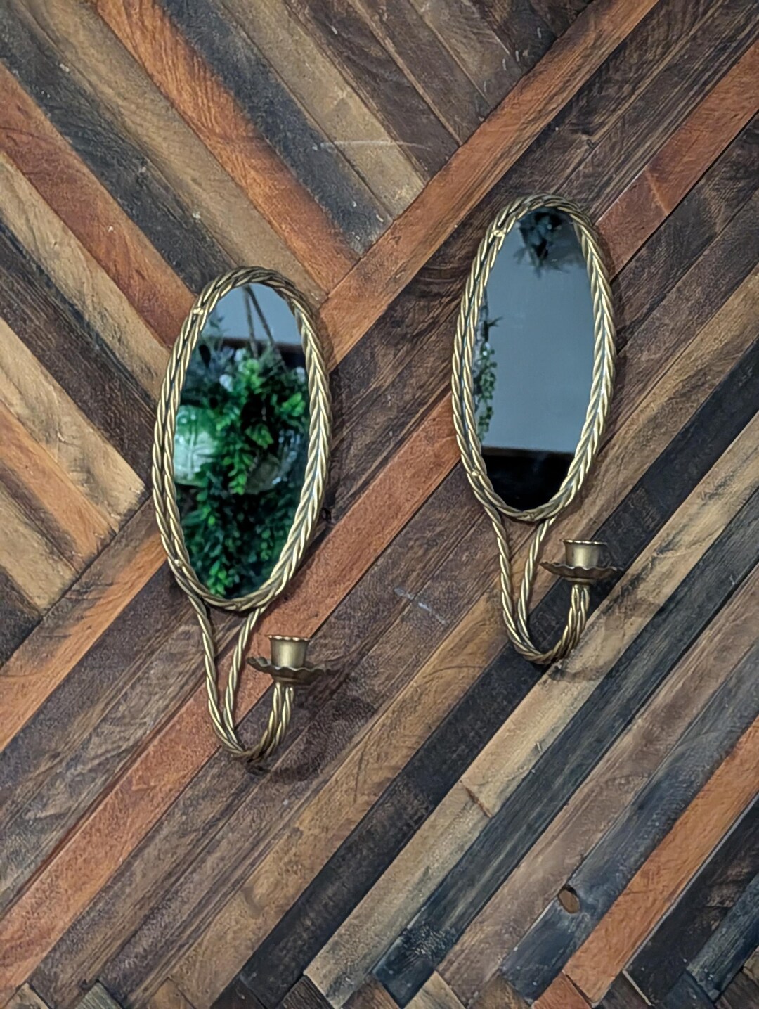MCM Hollywood Regency Gold Toned Twisted Rope Wall Sconce Mirrored ...