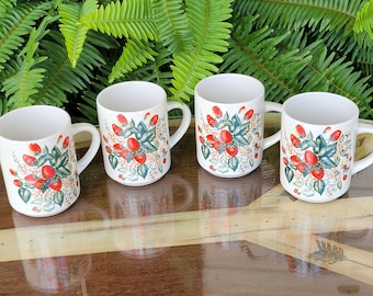 Vintage Gibson Housewares China  Strawberry Fields Ceramic Coffee Mugs,  Set of 4