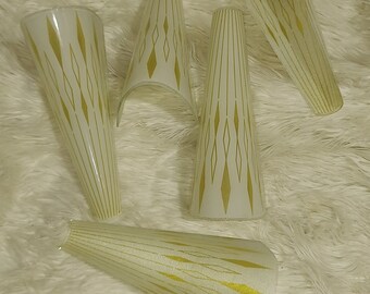 Fabulous Art Deco/MCM/Atomic Slip Shade White with Gold Diamond Pinstripe