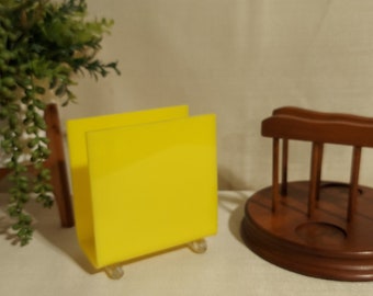 Choice of Vintage Napkin/ Letter Holders  Canary Yellow or Stained  Wood with Salt and Pepper Cutouts