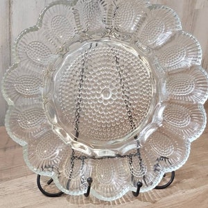 Vintage Indiana Glass Hobnail 11.25&quot; Devilled Egg Plate, Scalloped Edge