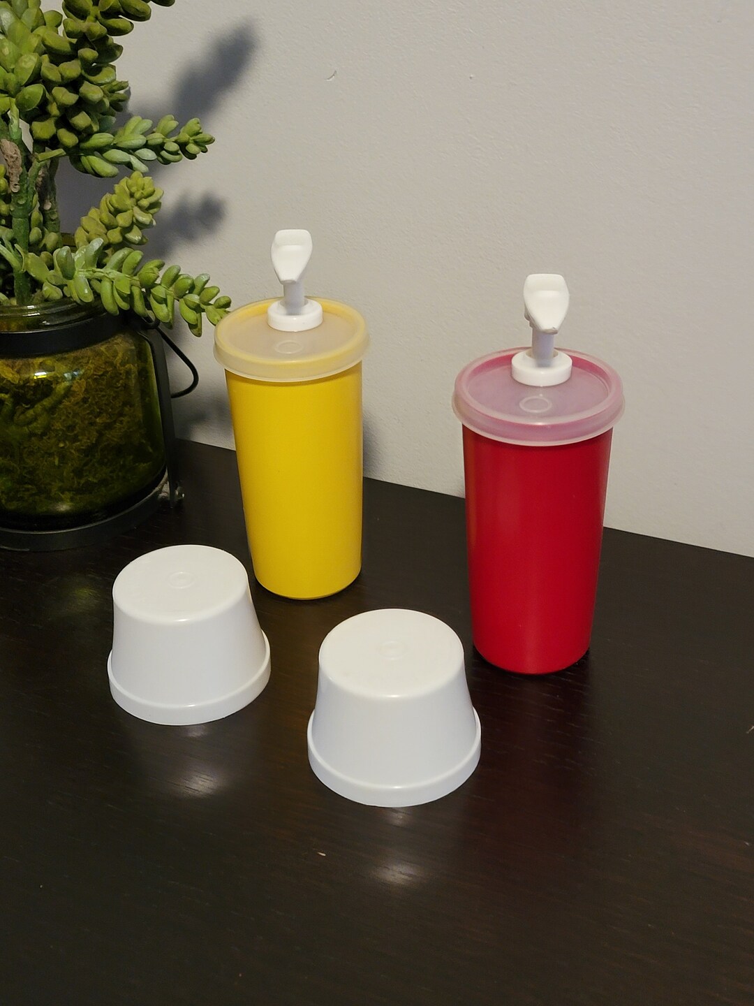 MCM Tupperware Ketchup and Mustard Pump Dispenser With Lids, 132915 Etsy