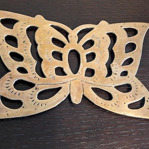 Awesome Vintage Solid Brass Footed Butterfly Trivet, Maker Unknown