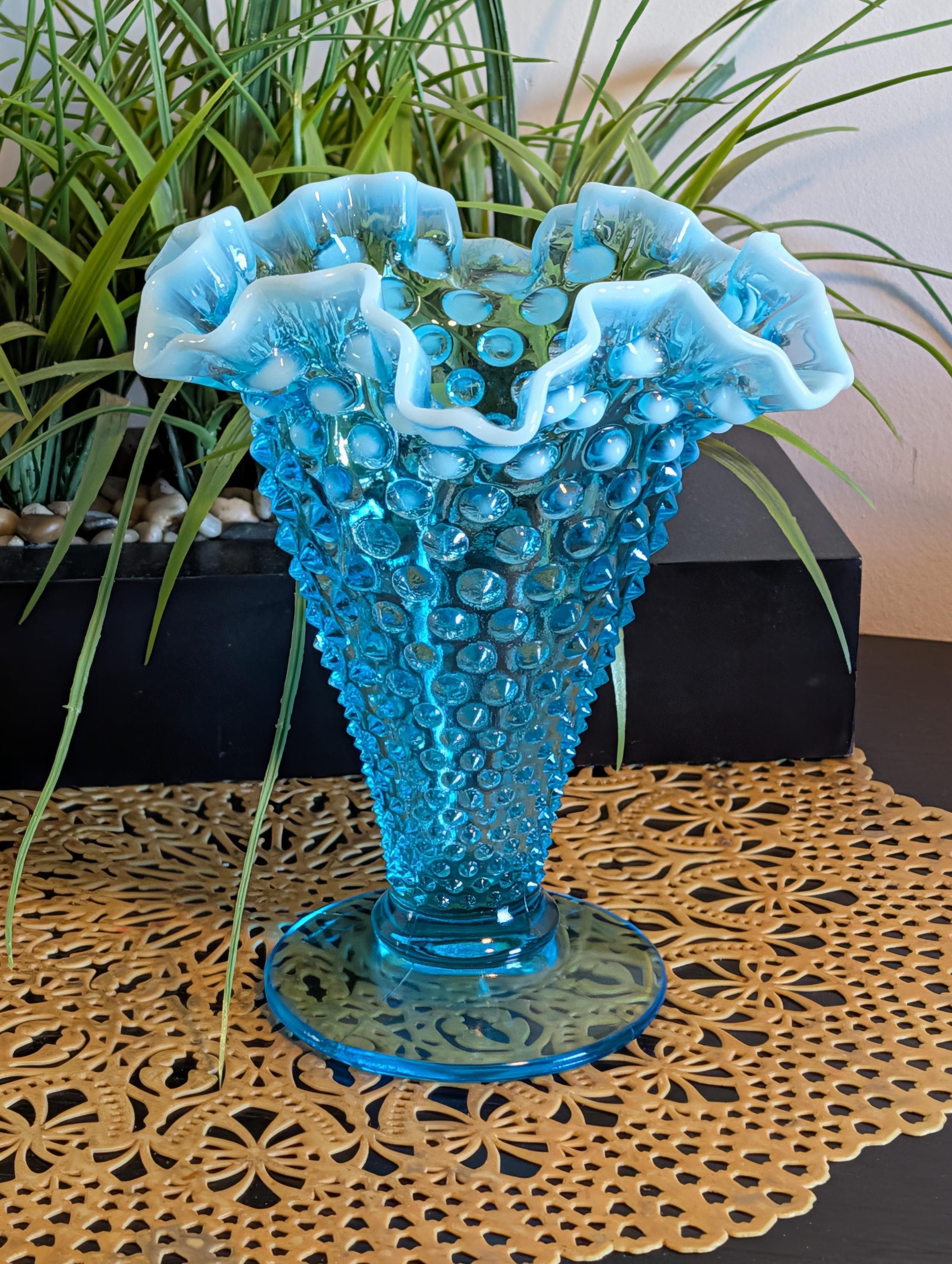 Fenton Blue Opalescent Ruffled Edge Bowl - Etsy