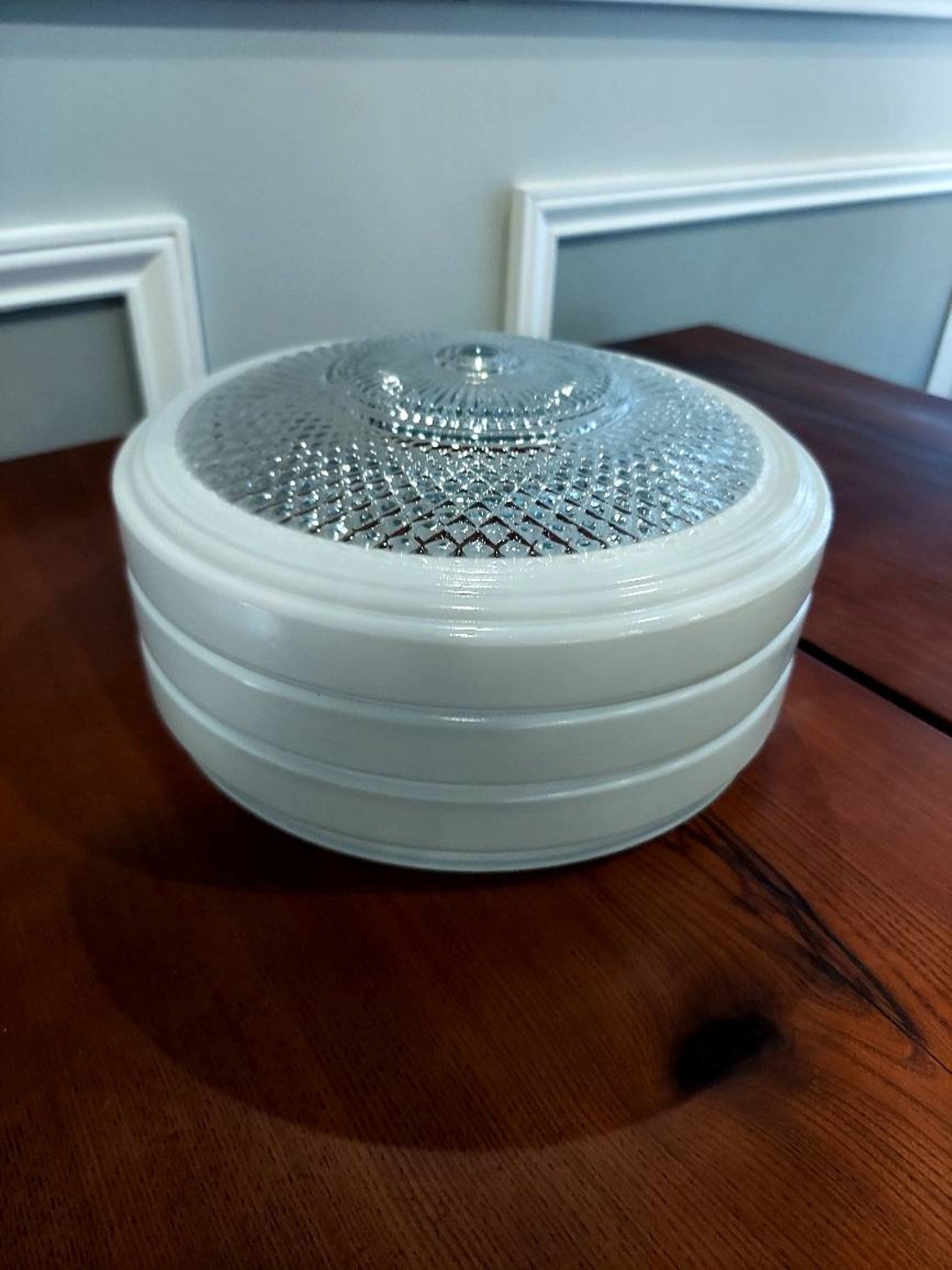 10 Midcentury/ Art Deco Drum Diamond Point and White Glass Lightshade