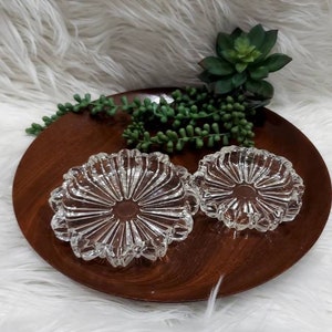 Vintage Hazel Atlas Heavy Pressed Glass Ashtray Pair