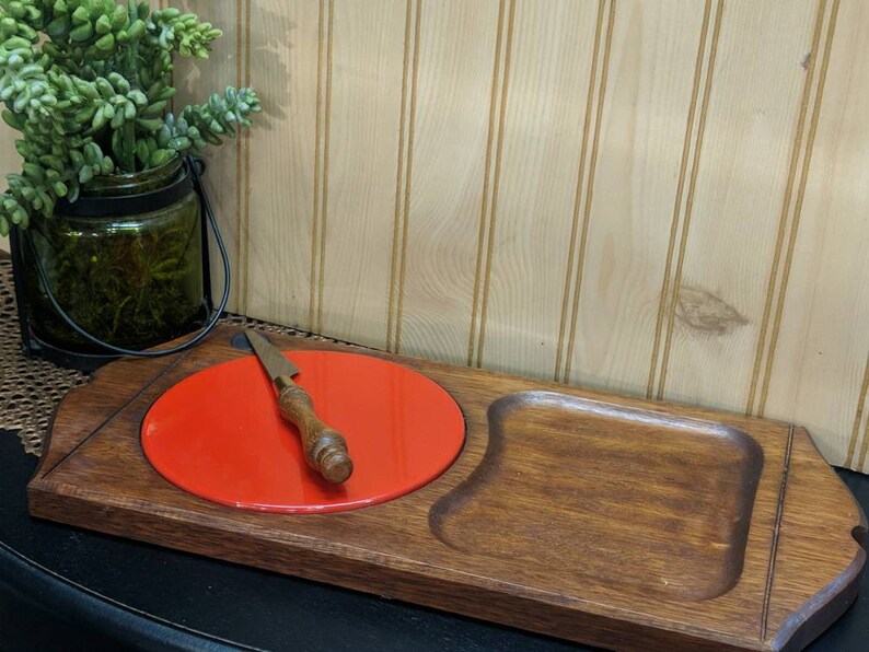 Vintage Mid Century Styson Servewood hand carved hardwood /'Woodcrest/' cheeseserving set