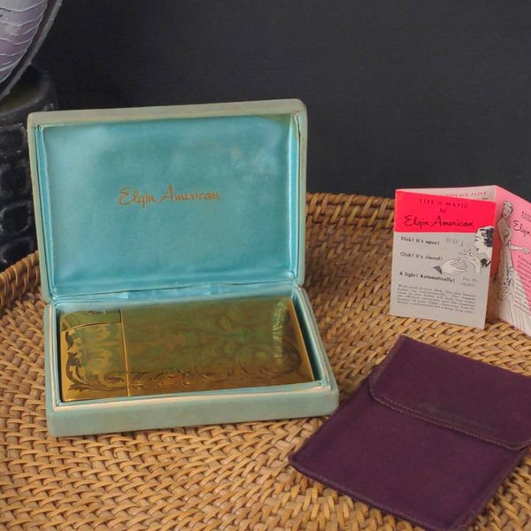 Sale price! Absolutely awesome 1940's Elgin American lite-o-matic, cigarette case with unused automatic lighter