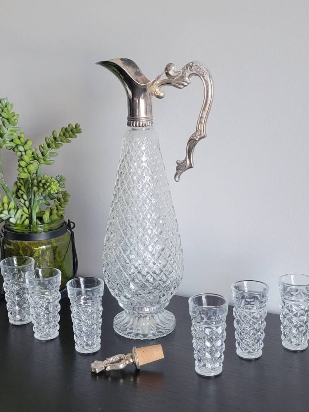 Awesome MCM Leonard Silverplate & Crystal 8pc Wine Serving Set in ...