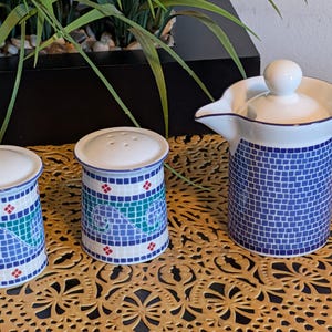 Super Cute Dansk Mosaic Tile 'Waves' Salt and Pepper Shakers & Covered Creamer Pitcher, Portugal
