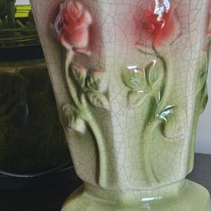 Beautiful MCM Bloom-rite Ceramic Pottery Crackle Vase With Embossed ...