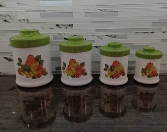 Retro 4 pc Canister Set with Awesome Vintage colors and Crisp Clean White. Retro 4 pc Canister Set with Awesome Vintage colors and Crisp Clean White.