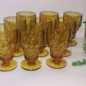 Set of 9 Vintage Viking Amber Honeycomb Pedestal Short Stemmed Glassware