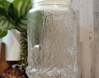 Vintage MCM Anchor Hocking Rainflower 12" Embossed Glass Canister