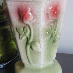 Beautiful MCM Bloom-rite Ceramic Pottery Crackle Vase With Embossed ...