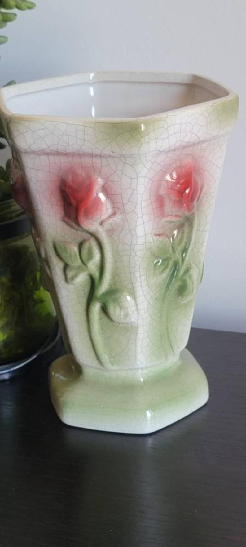 Beautiful MCM Bloom-rite Ceramic Pottery Crackle Vase With Embossed ...