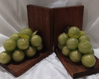 Vintage Mid-century Pearlescent Lucite Grape Cluster Bookends