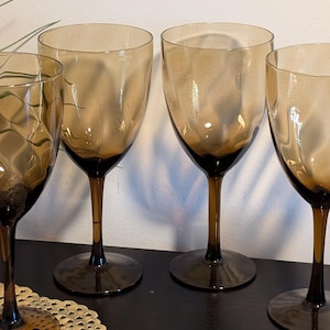 Vintage MCM Smoke Brown Swirled Oversized Stemware, Set of 4