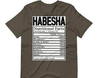 Ethiopian Tshirt, Habesha Tshirt, Ethiopian Clothing, Habesha Clothing, Habesha Kemis, Habesha Libs, Tanayitu tee, Nutritional Facts, Unisex
