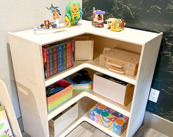 Montessori Toy Shelf Toddler Corner Toy Shelf Montessori Wooden Furniture Nursery Gift Corner Toy Storage  Playroom Storage JARED