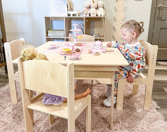 MATILDA Folding Table and 4 Chairs – Kids Picnic Tea Party Wood Furniture
