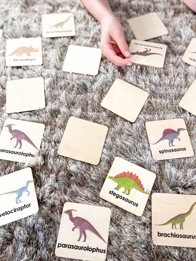 Montessori Wooden Dinosaur Game Dinosaur Memory Cards Etsy