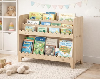 Montessori Bookshelf Front Facing Book Display Wooden Kids Book Rack Toddler Nursery Bookshelf Playroom Storage Furniture Plywood DARLA