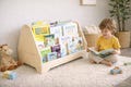 Montessori Bookshelf for Kids Double-Sided Bookshelf Wooden Toddler Bookcase Front Facing Book Storage Playroom Furniture MIGUEL