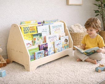 Montessori Bookshelf for Kids  Double-Sided Bookshelf Wooden Toddler Bookcase Front Facing Book Storage Playroom Furniture MIGUEL