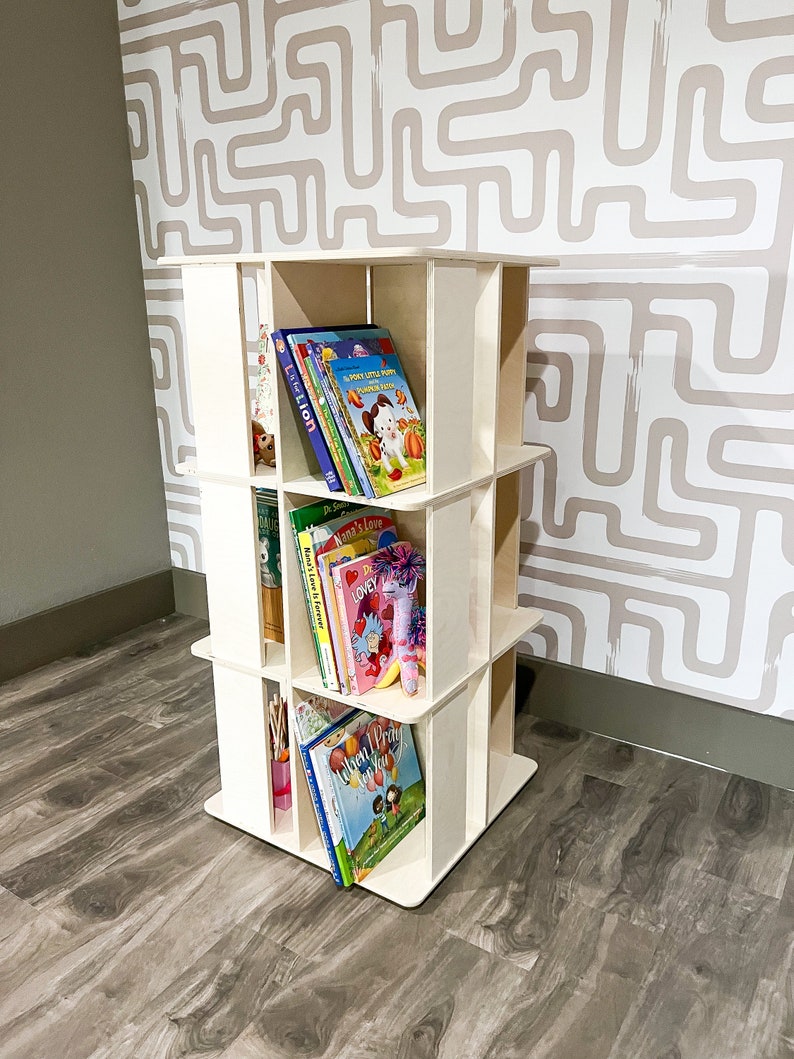 Montessori Bookshelf Rotating Shelf Montessori Furniture Wooden Children's Furniture Rotating Book Display Classroom Furniture LAZY SUZAN Bild 2