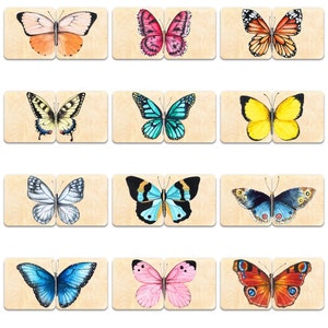 Juego de mariposas de madera Montessori - Tarjetas de memoria de mariposas - Juego de memoria para niños pequeños - Juego de actividades para niños - Juego de aprendizaje en el hogar