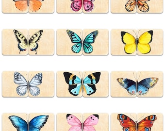 Montessori Wooden Butterfly Game - Butterfly Memory Cards - Memory Game for Toddlers - Activity Game for Children - Homeschool Learning Game