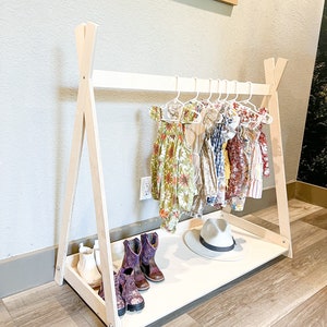 Kids Wooden Clothing Rack for Toddler Montessori Wardrobe Closet Toddler Dress Up Storage Playroom Decor Gift for Kid Christmas Gift TILLY
