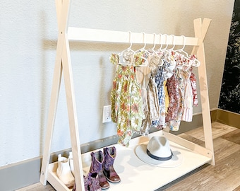 Kids Wooden Clothing Rack for Toddler Montessori Wardrobe Closet Toddler Dress Up Storage Playroom Decor Gift for Kid Christmas Gift TILLY