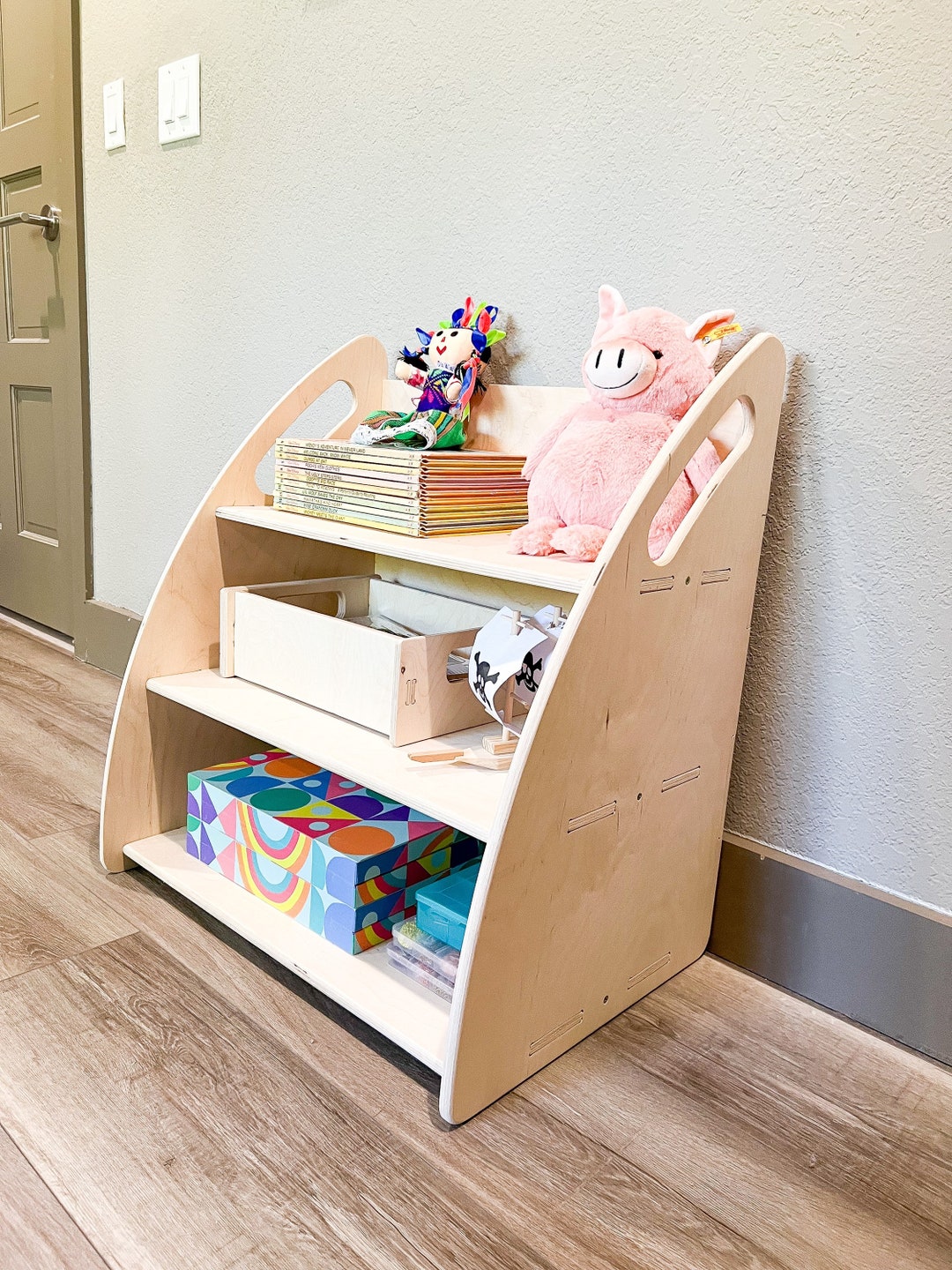 モンテッソーリ木製おもちゃ棚、プレイルーム用おもちゃ収納、子供部屋
