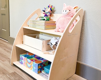 Prateleira de madeira Montessori para brinquedos, organizador de brinquedos para quarto infantil, prateleira para bebês e crianças pequenas FINA