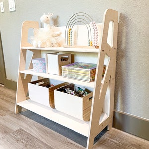 子供用モンテッソーリ本棚、木製ミニおもちゃ棚オーガナイザー