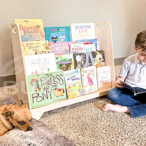 Montessori Bookcase Wooden Bookshelf With Back Storage Etsy