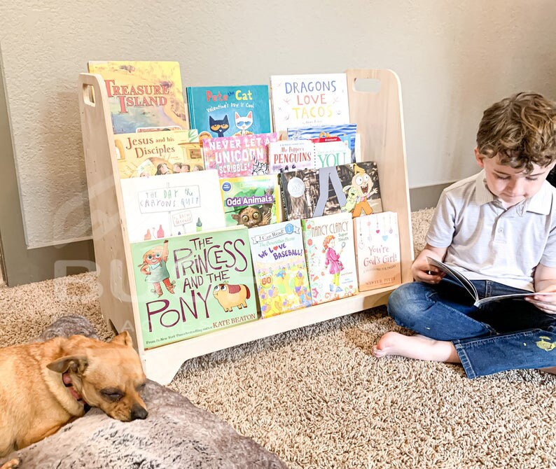 TOMI- Large Montessori Bookshelf \u2013 Toddler Bookcase - Montessori Wooden Furniture \u2013 Nursery Gift \u2013 Wooden Bookshelf - Extra Storage in Back