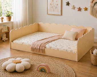 Scalloped Montessori Floor Bed for Toddlers Children's Floor Bed for Kids Platform Bed Kids Bedroom Furniture CARLIE