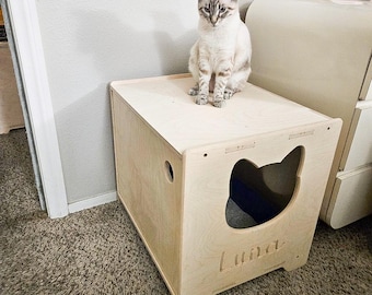 Personalized Baltic Birch Cat Litter Enclosure – Luna Litter Box House