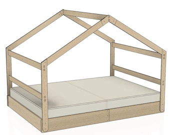Cama infantil con forma de casita, cama Montessori de madera contrachapada de abedul báltico, muebles con diseño ranurado.