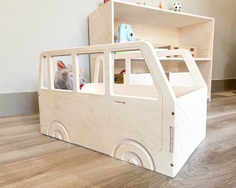 ARLO- Wagon Bus Toy Organizer - Toddler Toy Storage - VW- Montessori Wooden Furniture – Playroom Storage - Playroom Organization - USA